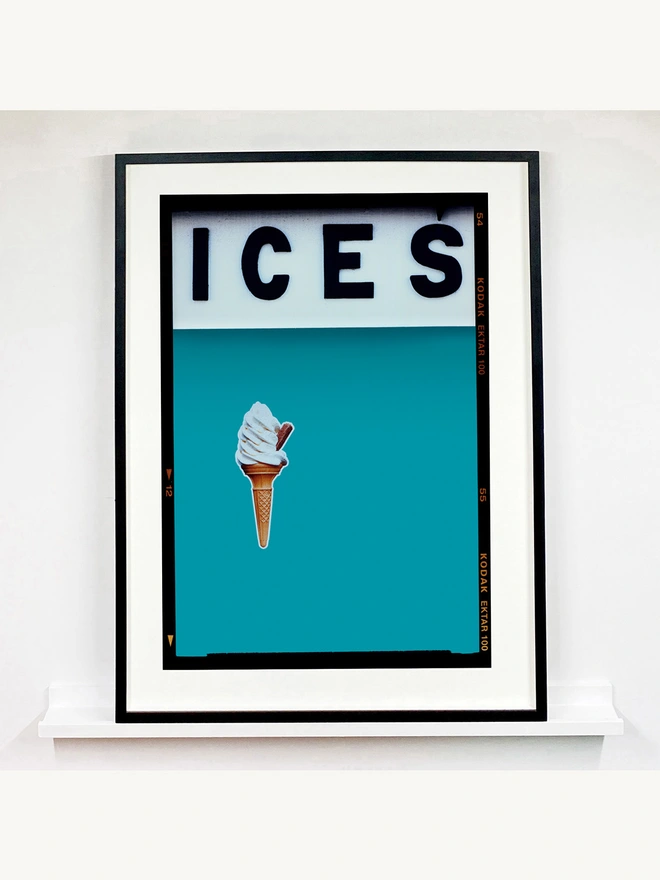 Ices blue curacao pop art colour typography large print framed in black