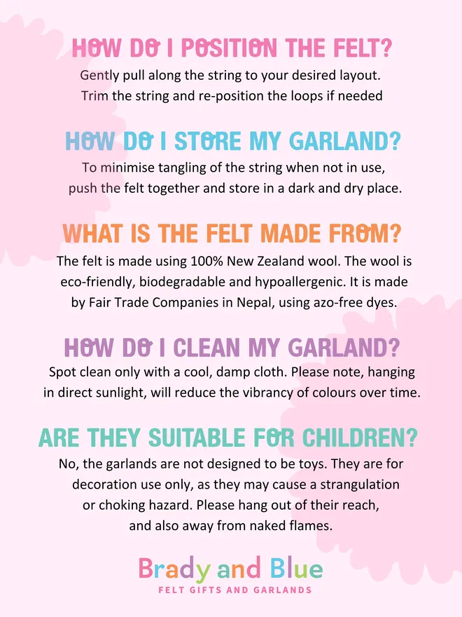 Frequently asked questions and how to care for your felt garland.