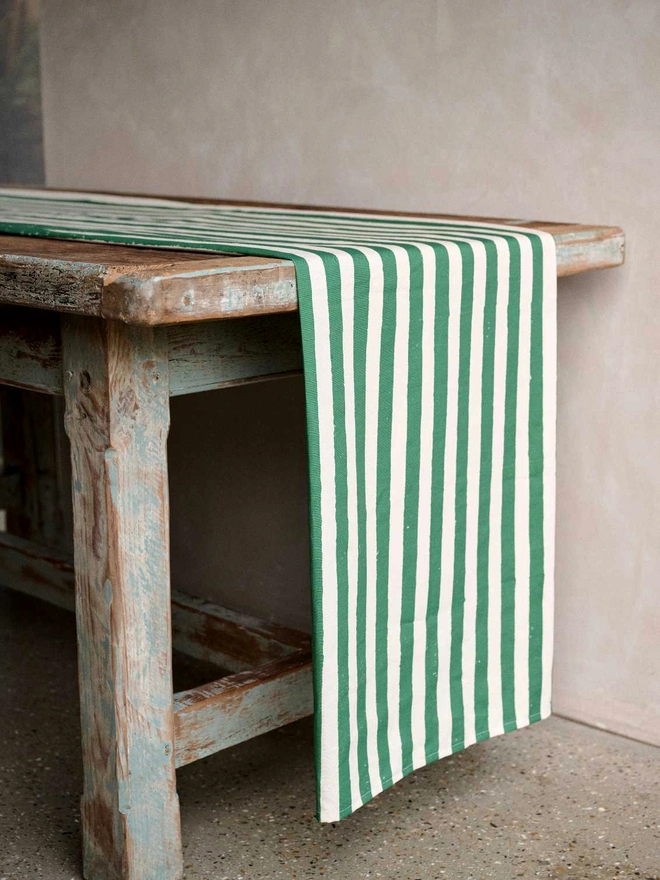 Christmas Green Stripe Table Runner