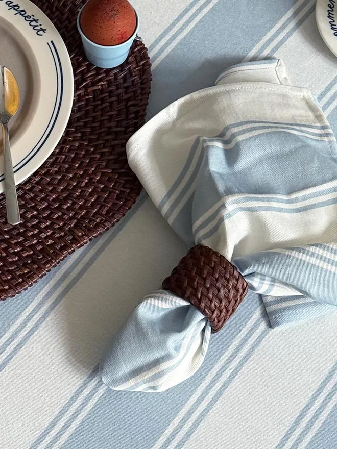 Murano Stripe Organic Ruffled Cotton Tablecloth Ruffle