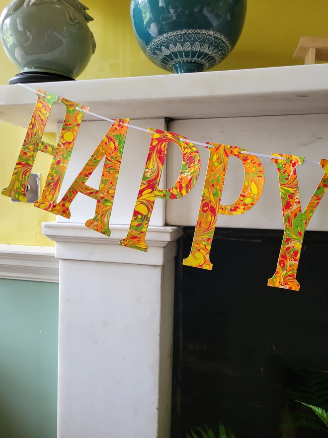 hand marbled happy birthday garland