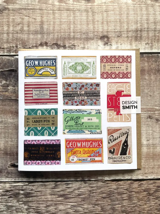 Pen Nibs Blank Greetings Card, paired with a brown envelope 