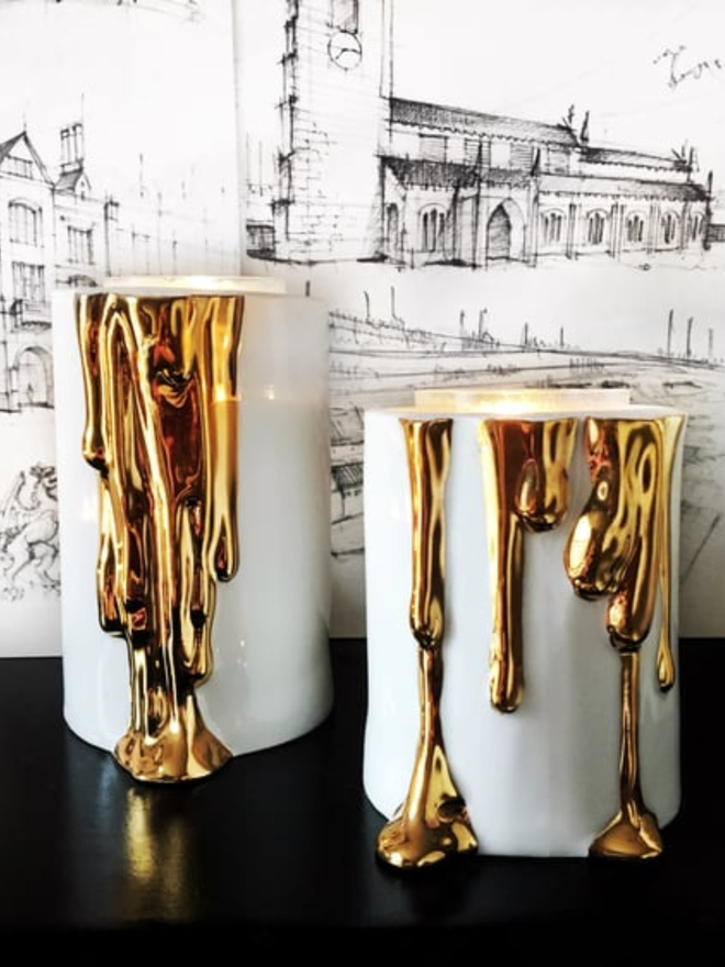 White melded candle holders
