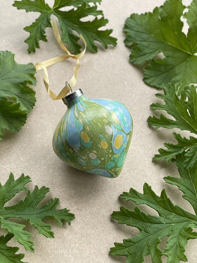 Hand-marbled ceramic tapered bauble