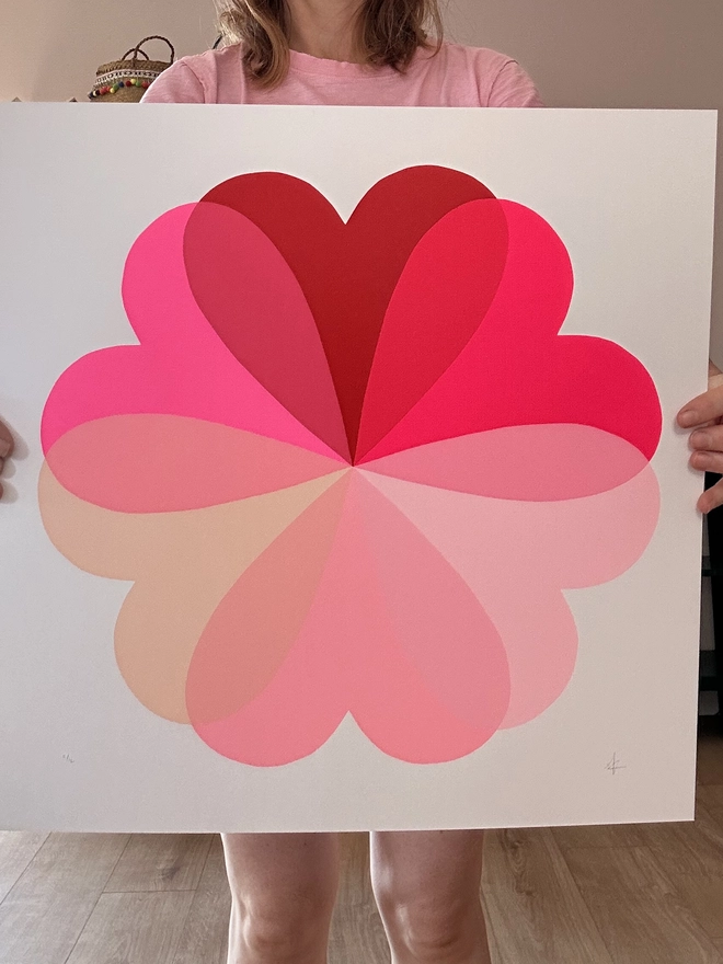 Hearts and Flowers Screen Print by Hannah Carvell