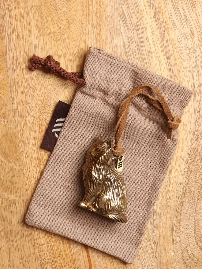 Cat Hanging Decoration on linen gift bag