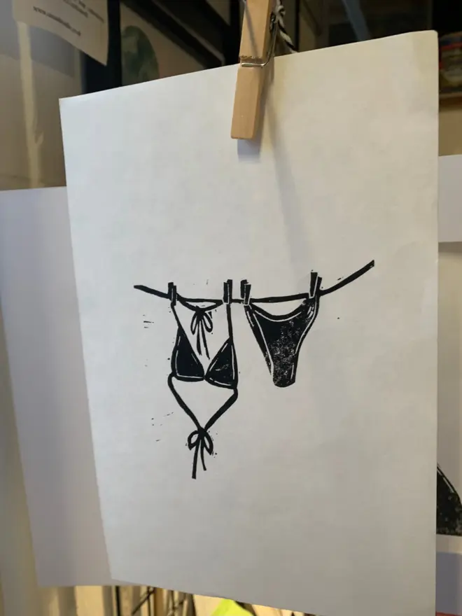 bikini summer linocut print