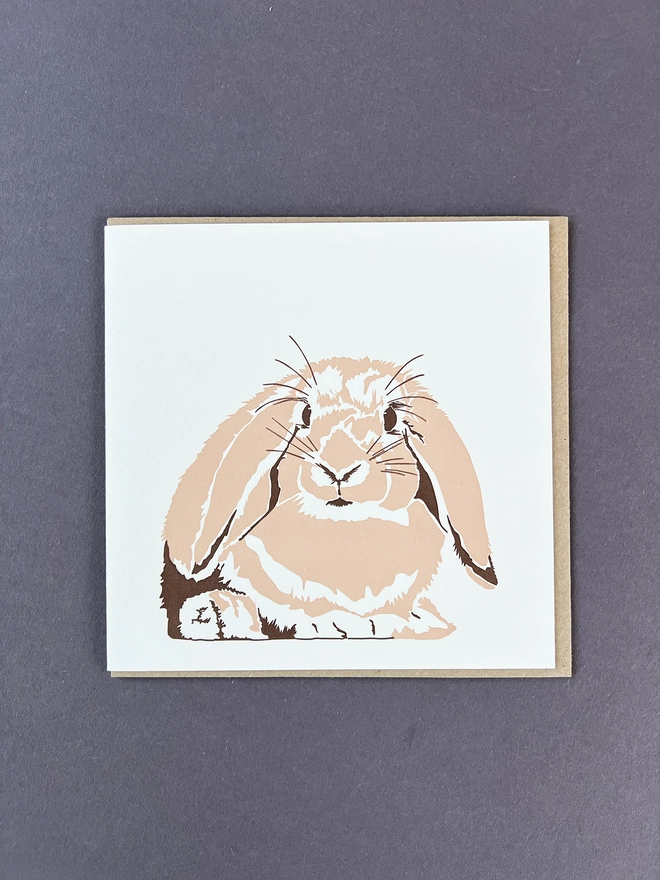 front of the letterpress bunny card with kraft envelope