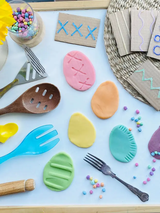 Rainbow play dough easter eggs