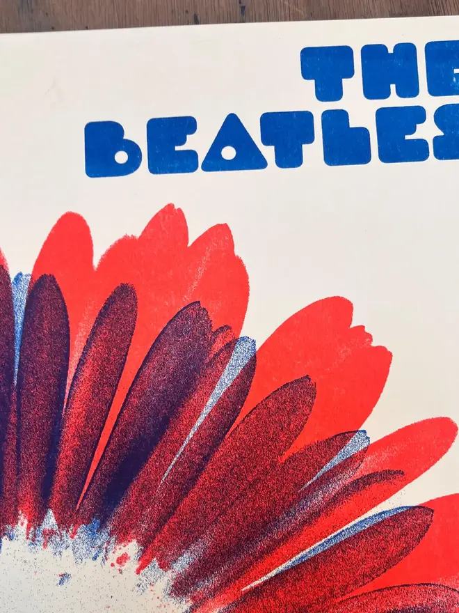 The Beatles Handmade Risograph Gig Poster, zoomed in. 