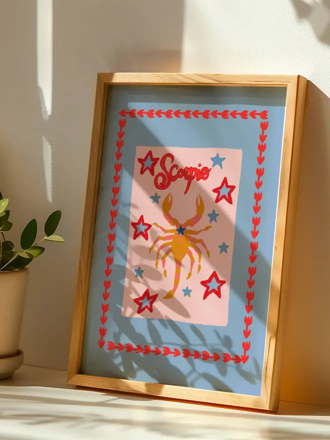 Scorpio wallart illustration print hand drawn colourful unique 