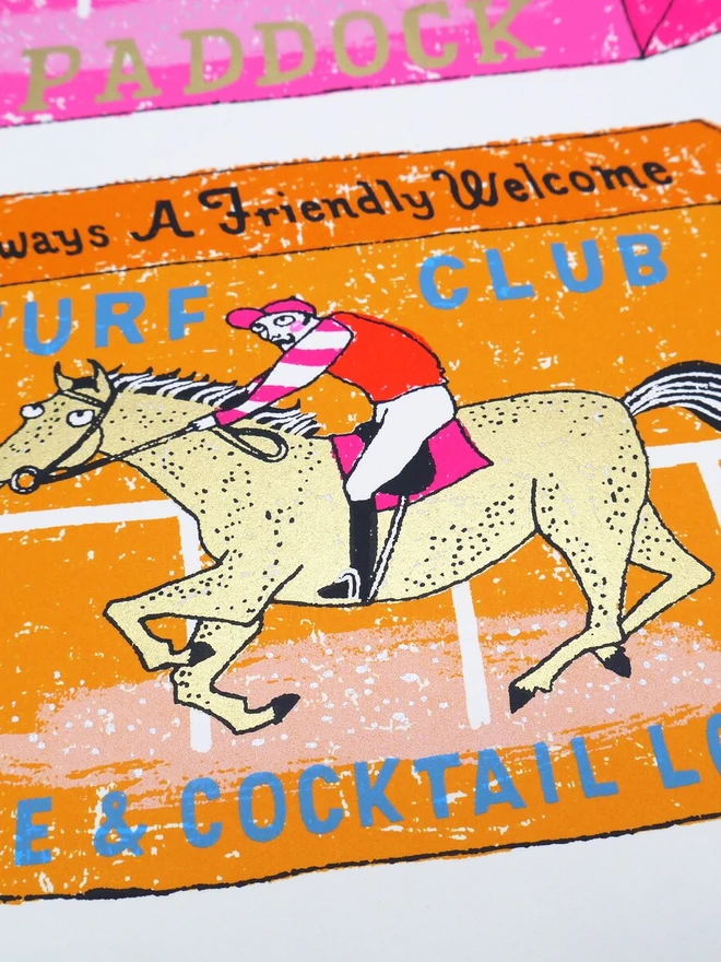 Two Horse Race Horse Sugar Cubes Screenprint, a pair of colourful sugar cube designs on a white screenprint. 