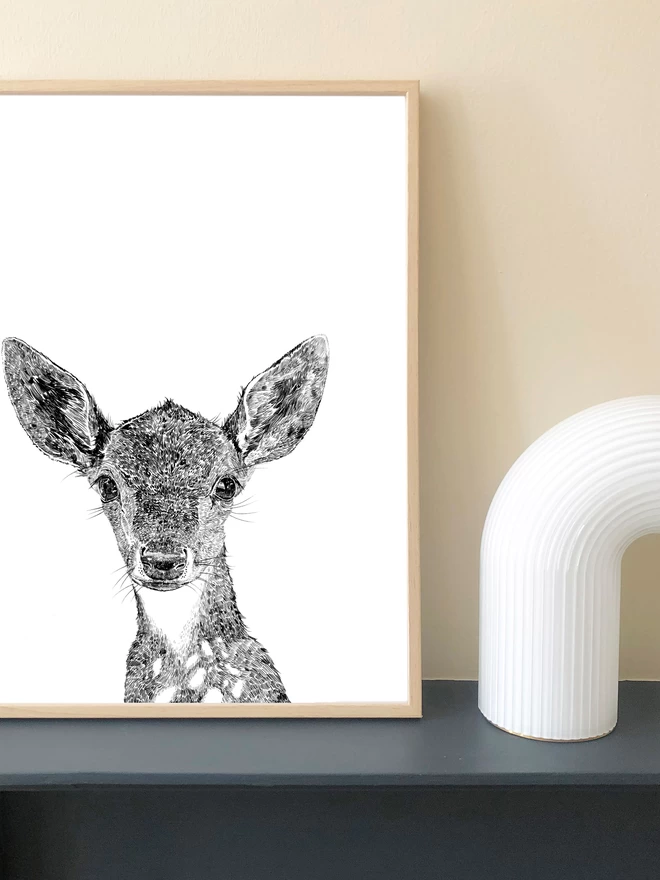 Framed deer art print from animal portrait collection
