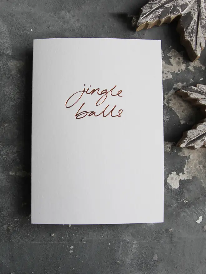 jingle balls white christmas card metallic script