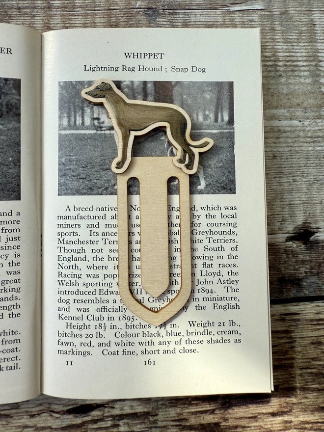Whippet wooden dog breed bookmark 