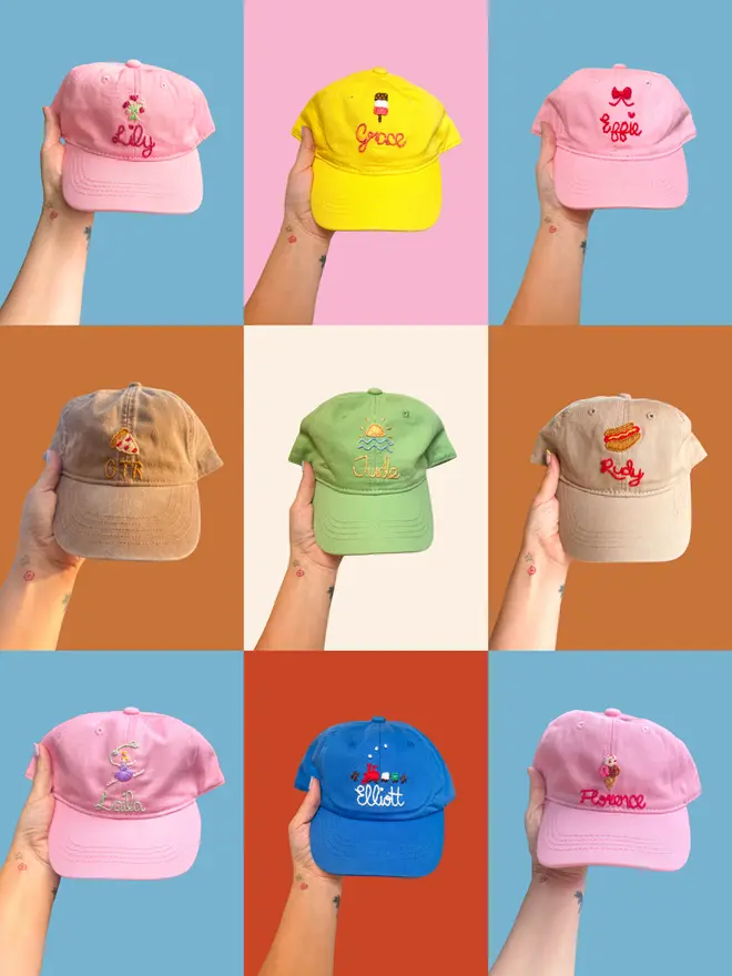 Selection of hand-embroidered caps