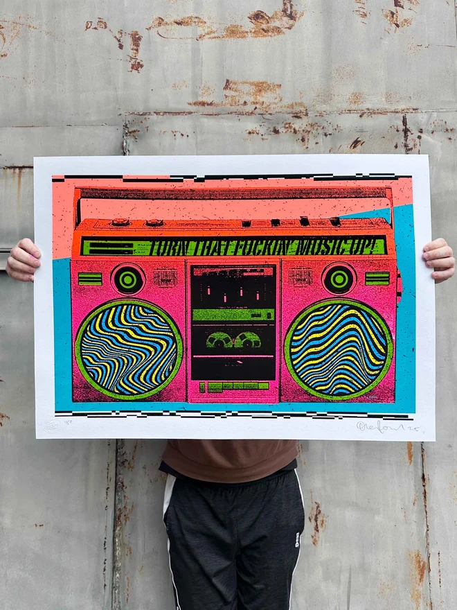 retro 1980s boom box screenprint 