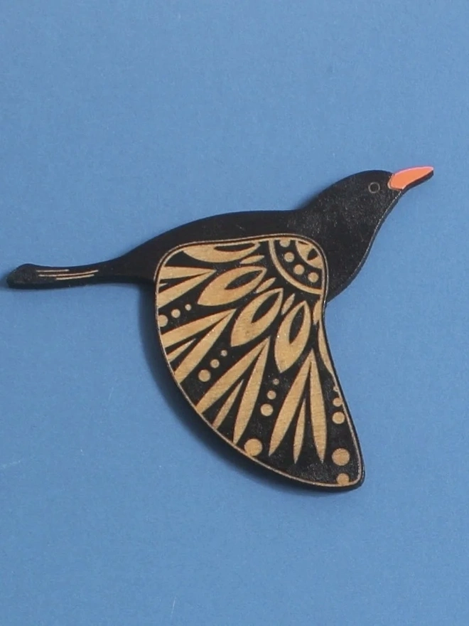 Folk Art Wooden Blackbirds (Set Of 3), blackbird flying hanging on a wall. 