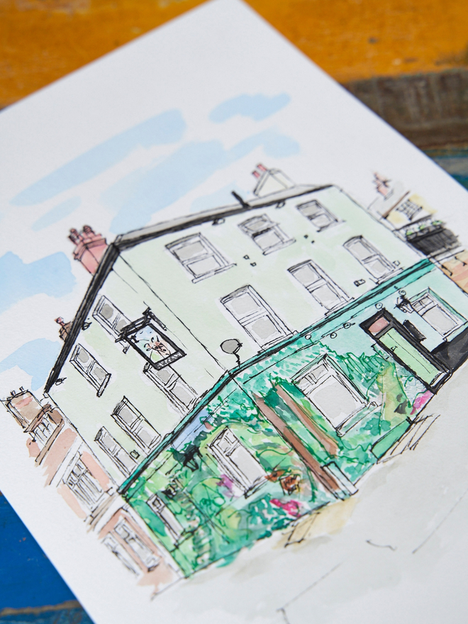 Watercolour painting of a pub