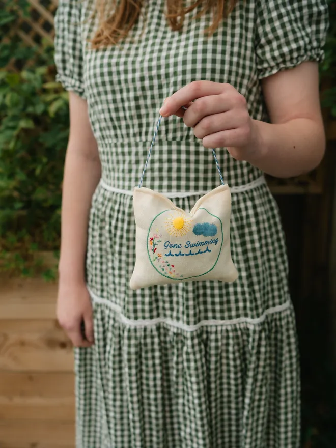 Gone Swimming Lavender Sachet. A Sachet of Lavender with embroidered Swimming design.