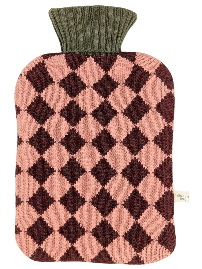 red & pink diamond  hot water bottle cover