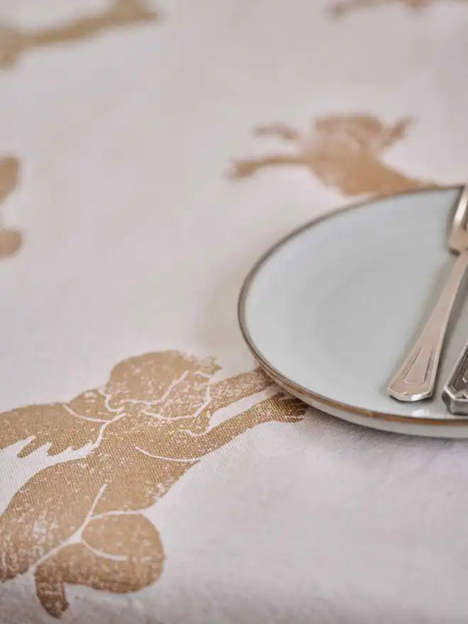 Gold Christmas Cherub Tablecloth