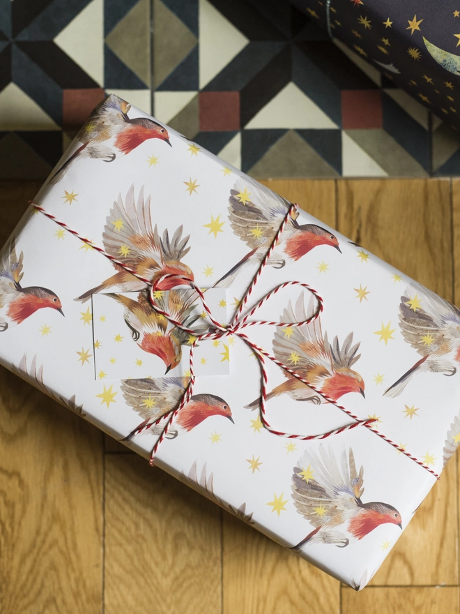 Starry Robins Wrapping Paper