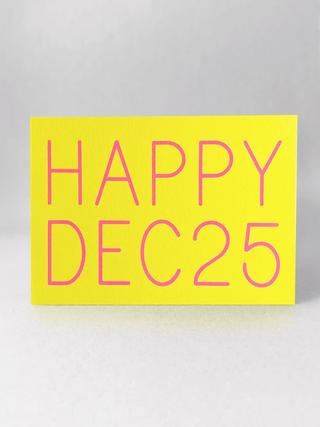 happy dec 25 yellow screen print christmas card