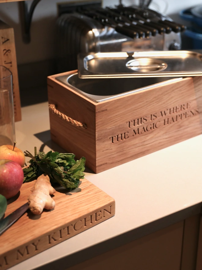 personalised oak compost caddy