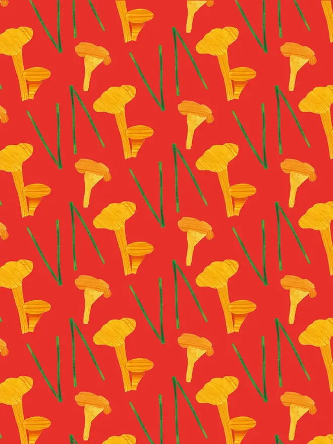 Chanterelle Mushroom Pattern Wrapping Paper, close up. 