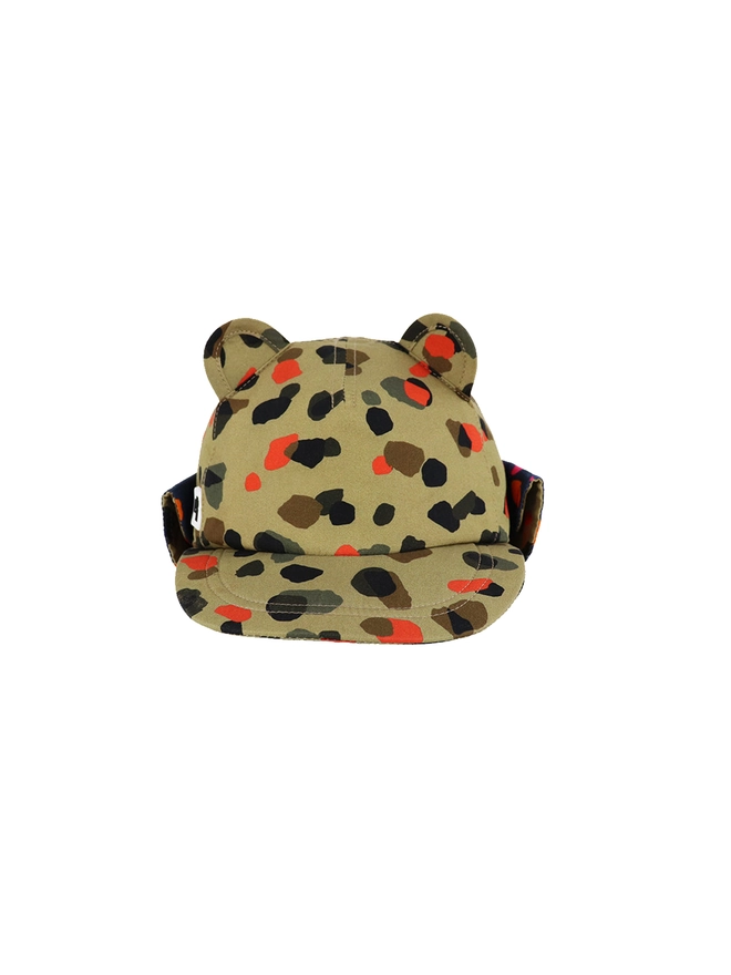 Kids sun baseball hat in leopard neutral print front
