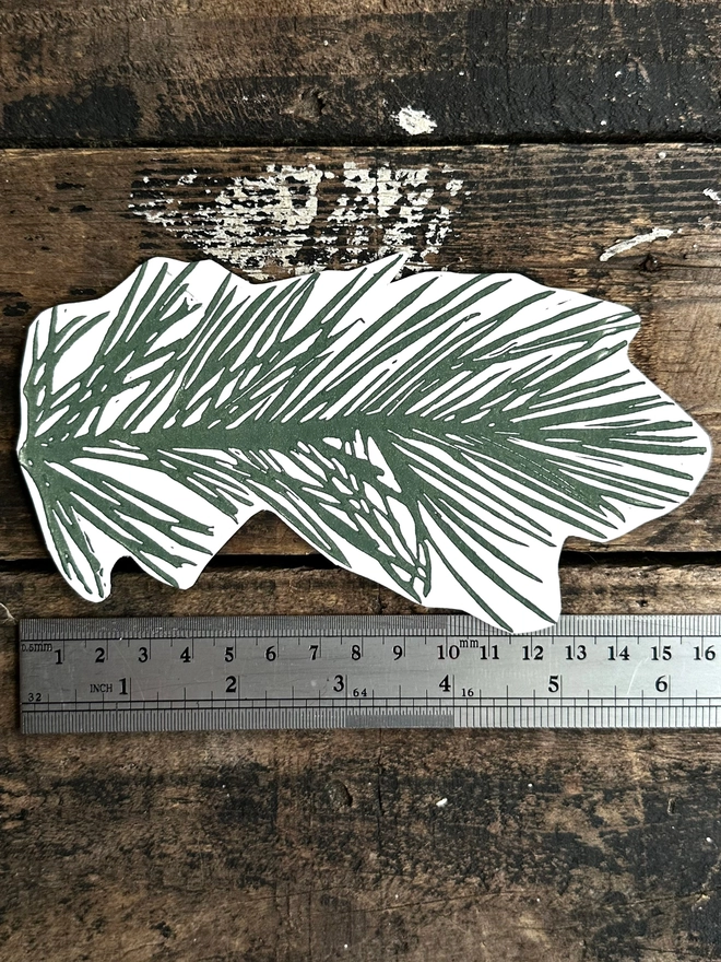 Christmas Linocut Garland,Hand Printed Nordic Pine Measurement