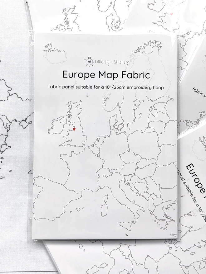 A pack of fabric with Europe printed on it