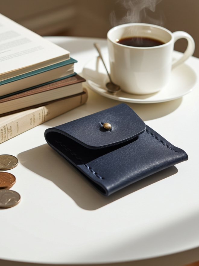 navy blue leather coin purse