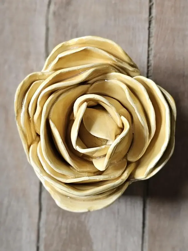 yellow ceramic peony flower rose pottery gift wall decor art 3d sculpture everlasting rose Mother’s Day