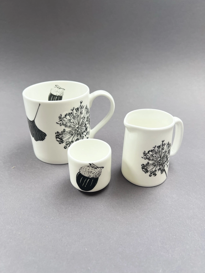 Matching seedhead ceramics and acorn eggcup