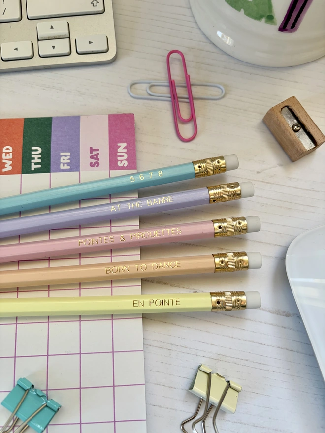 Ballet Dancer Hand-Stamped HB Pencils (Set of 5)