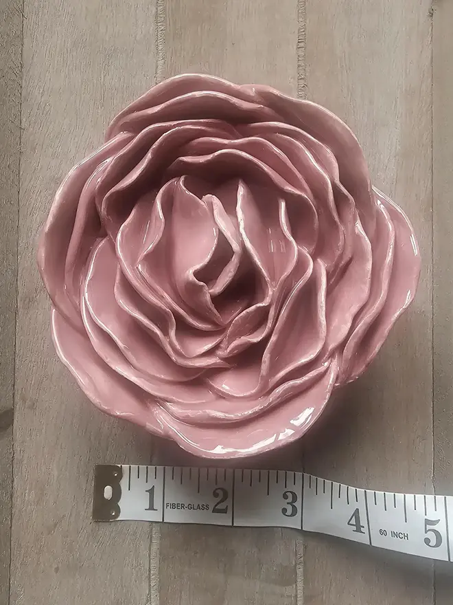 dusty dusky pink ceramic peony rose flower for wall art decor pottery gift for ceramic lovers 