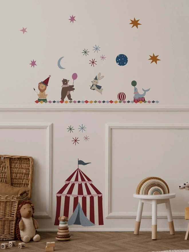 circus wall sticker set in a nursery