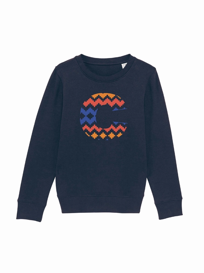 a navy 'Narrator' sweatshirt with the letter a on it, by The Faraway Gang.