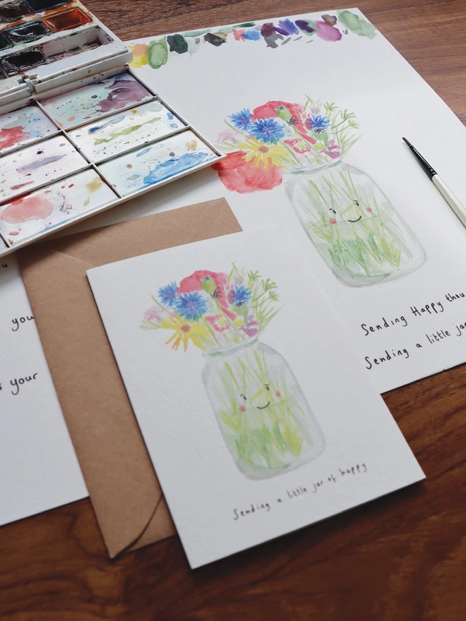 Hand painted Wildflowers in a Jug Greeting Card 