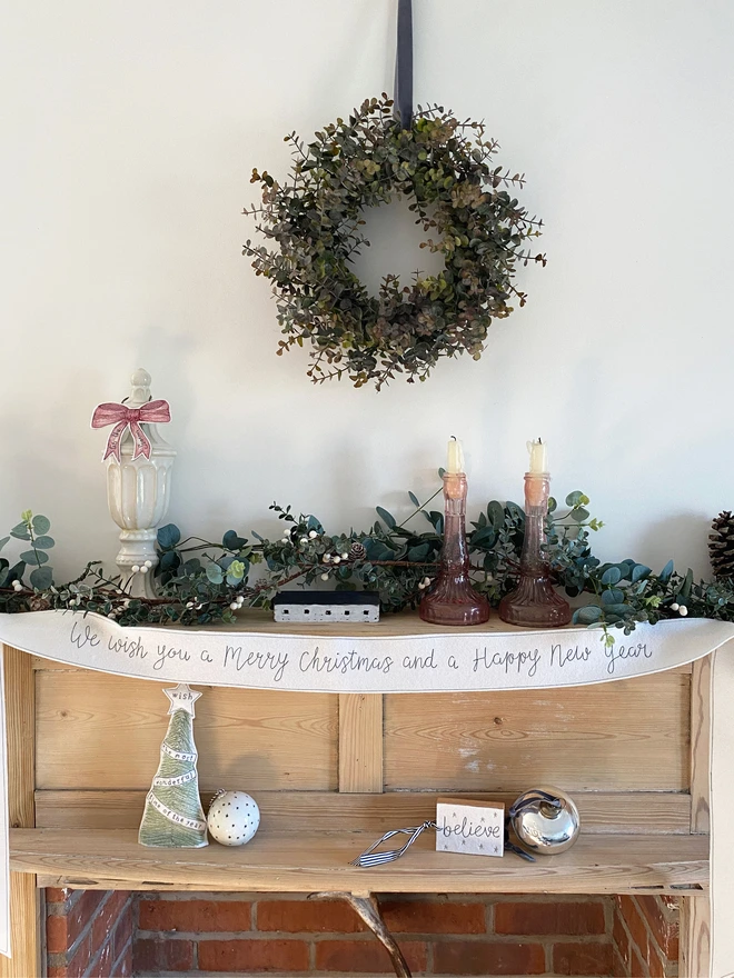 Mantlepiece Personalised Embroidered Felt Christmas Ribbon