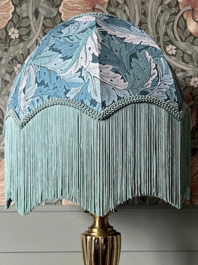 William Morris Acanthus Fringed Lampshade Teal