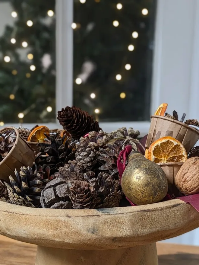 	 pinecone fire starters in bowl on table
