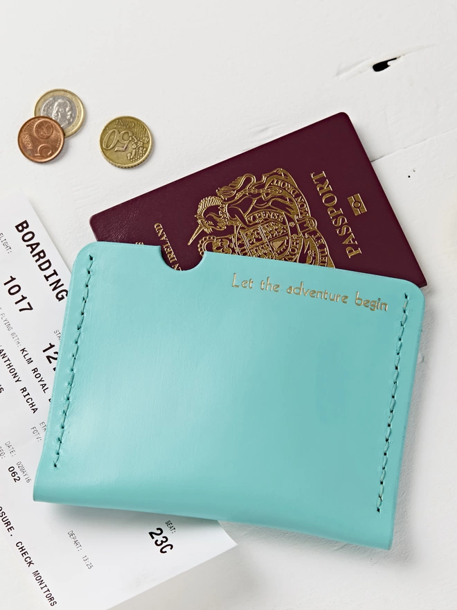 Mint Green Leather Passport Holder