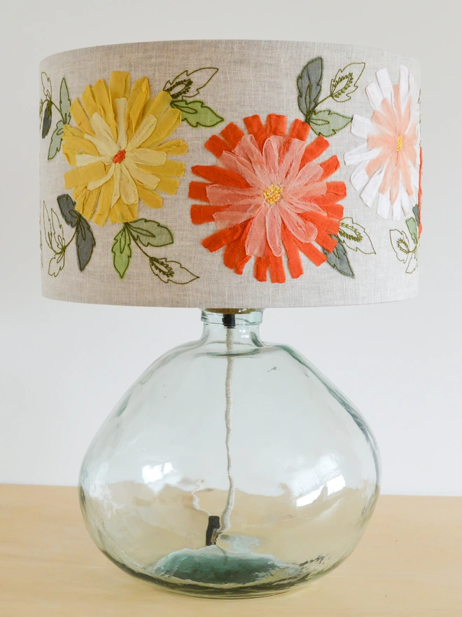 Pink Floral Embroidered Lampshade