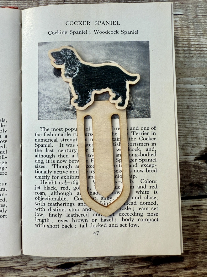 Black cocker spaniel wooden dog breed bookmark 