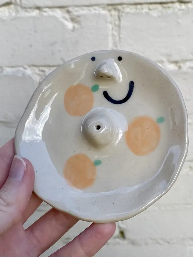 clementine orange fruit handmade ceramic incense dish