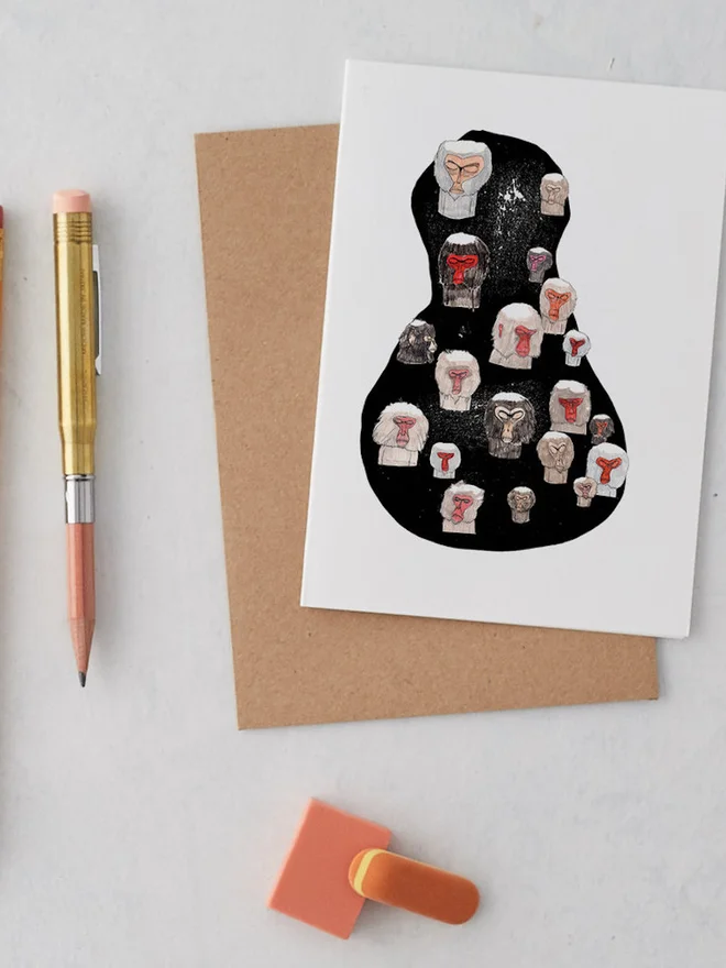 Bathing Monkeys Greeting Card