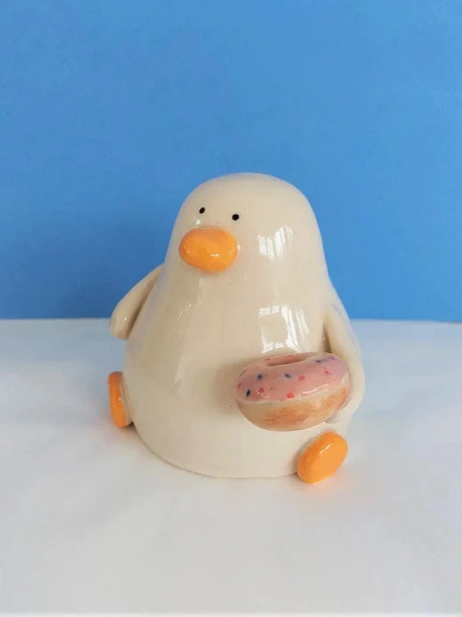 Duncan's Doughnut Duck Ceramic Sculpture